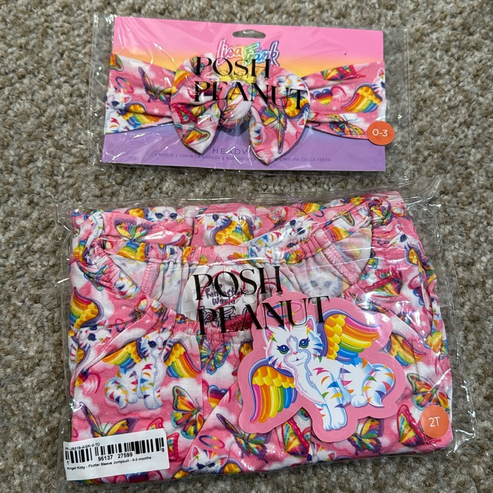 Posh Peanut Lisa Frank Angel Kitty Flutter Sleeve Jumpsuit w/ matching Headwrap